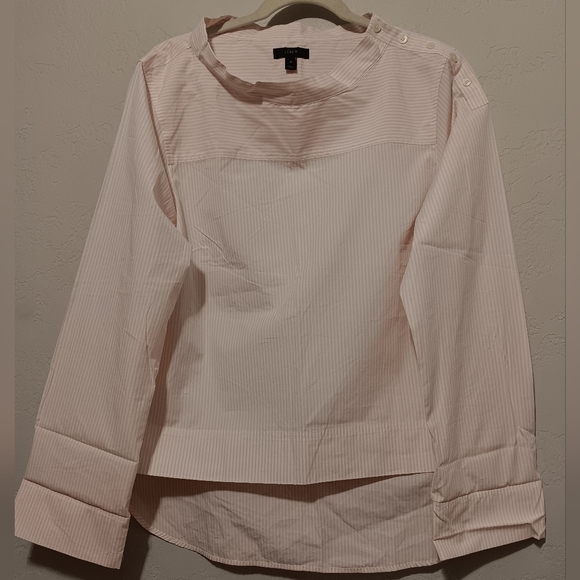 J. Crew Top FunnelNeck Striped Women Sz12 Pale Pink Long Sleeve High/Low - Picture 4 of 12
